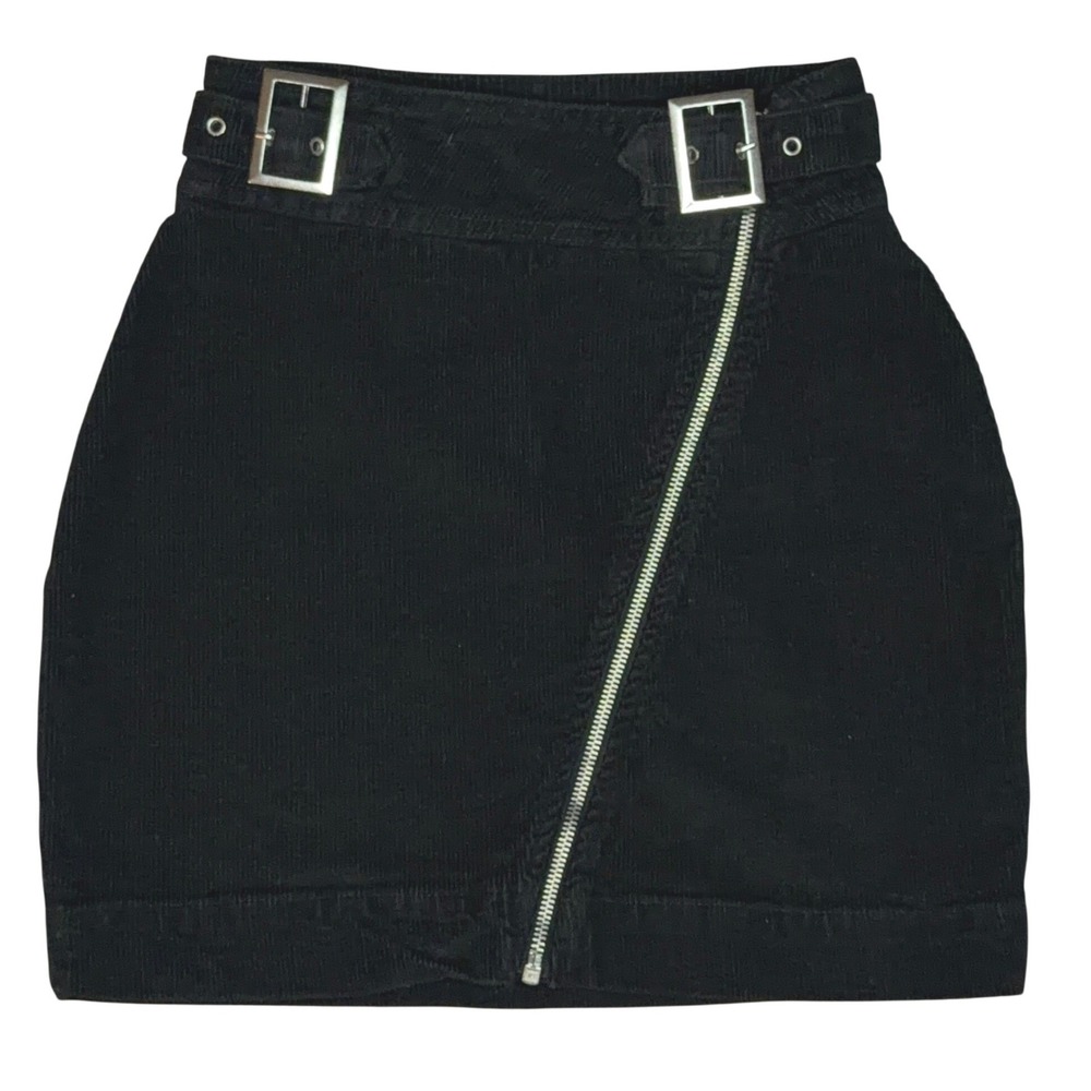 Urban Outfitters Zip Moto Mini Skirt Women XS Black Corduroy Asymmetric